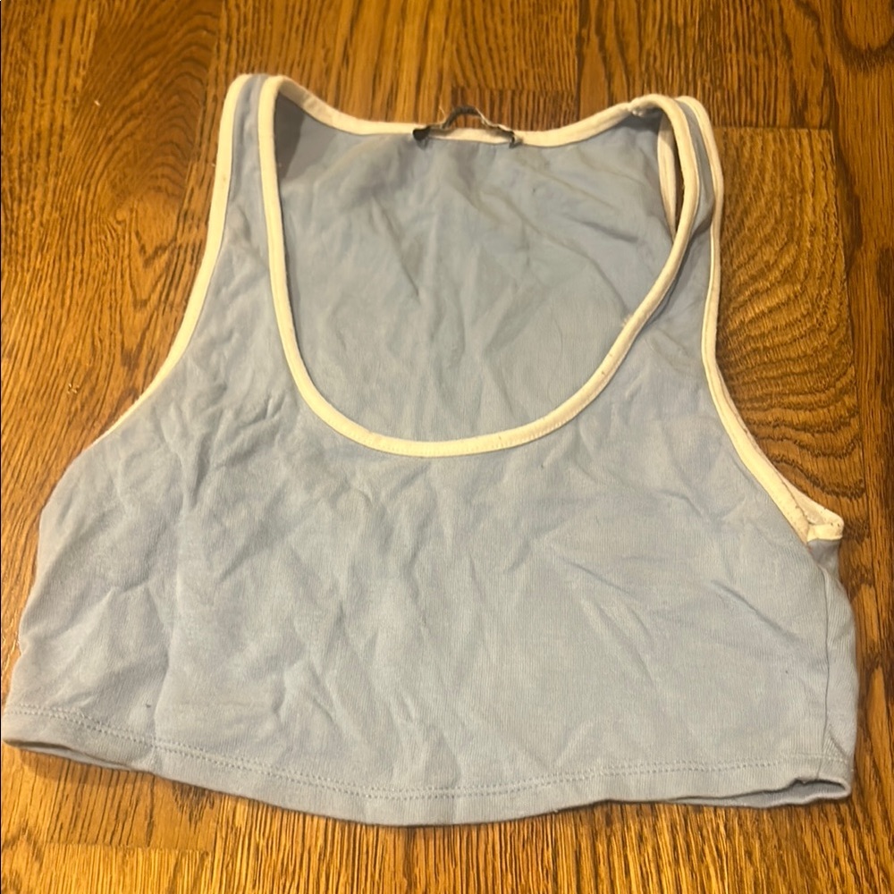 Zara Sky Blue Top with Cream Trim